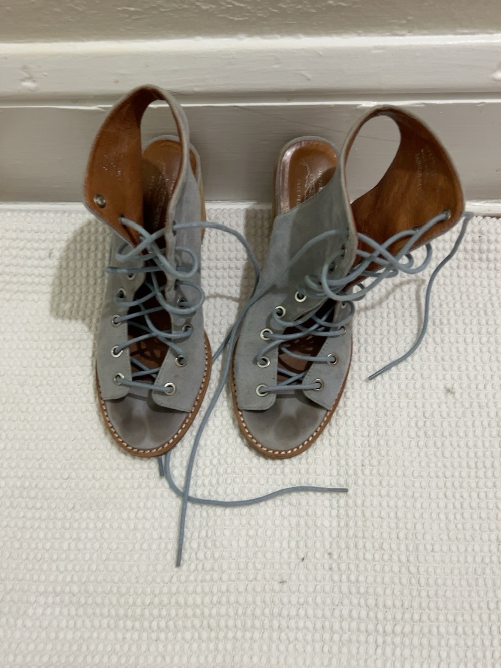 Women's Lace-Up Open-Toe Sandals - Blue Suede